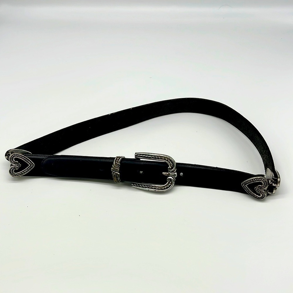 Brighton - Vintage Leather Silver Buckle And Hearts Belt Size Medium